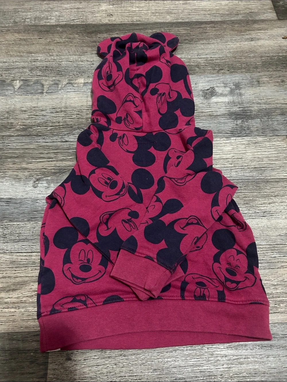 GAP Kids Burgundy Hoodie with Navy Mickey Mouse Print